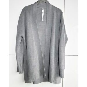 Lululemon Knit Cardigan Merino Wool Cotton Blend Gray Size 2 Pockets Long Length